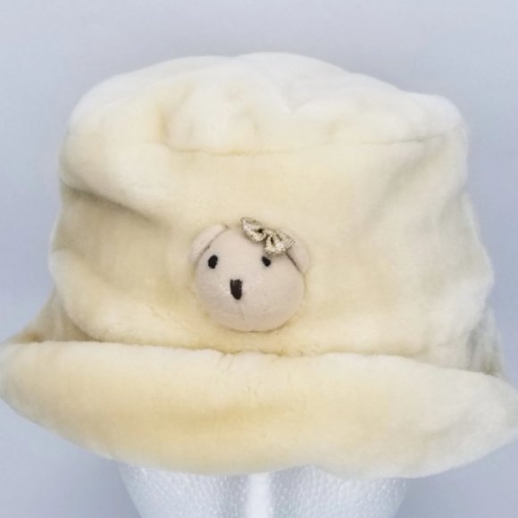 Vintage Teddy Bear Fuzzy Winter Hat/Bucket Hat Kids Youth Size Small 90s - Picture 1 of 8